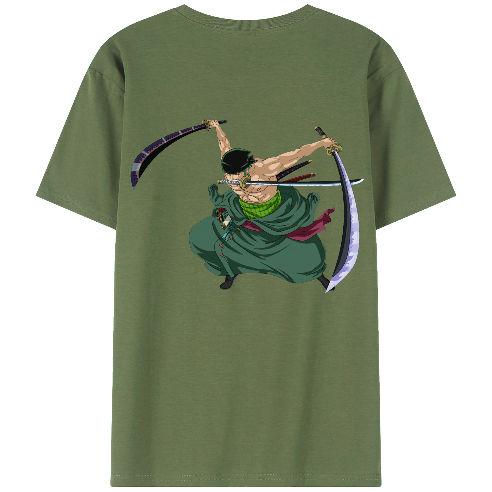 ワンピース ロロノア・ゾロ ONE PIECE Roronoa Zoro 綿100％ メンズ半袖Tシャツ（バックプリント） 通気性